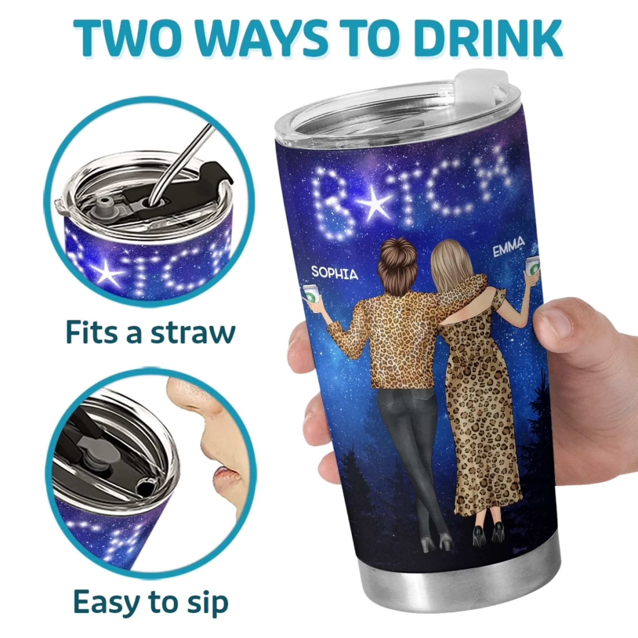 Written In The Stars, Impossible To Ignore - Bestie Personalized Custom Tumbler -  Gift For Best Friends, BFF, Sisters - Image 4