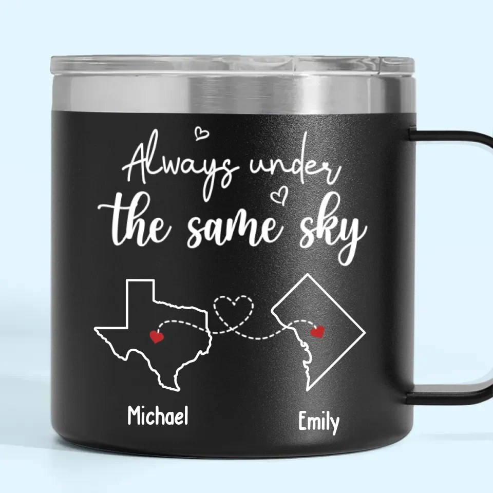 You And I Are Always Under The Same Sky - Couple Personalized Custom 14oz Stainless Steel Tumbler With Handle - Gift For Husband Wife, Anniversary - Image 2