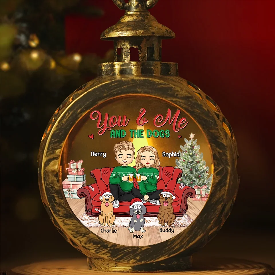 You And Me And The Fur Babies - Dog & Cat Personalized Custom Candlelight Lantern Ornament - Christmas Gift For Couple, Husband Wife, Pet Owners, Pet Lovers