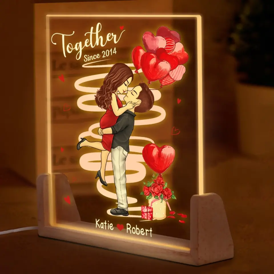You And Me, We Are Together - Couple Personalized Custom Shaped 3D LED Walnut Night Light - Gift For Husband Wife, Anniversary - Image 3