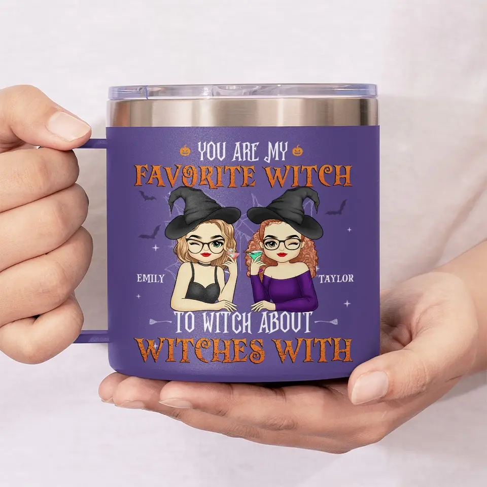 You Are My Favorite Witch - Bestie Personalized Custom 14oz Stainless Steel Tumbler With Handle - Halloween Gift For Best Friends, BFF, Sisters - Image 3