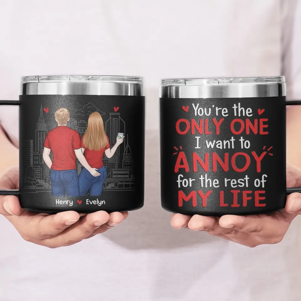 You Are Still Hotter Than This Coffee - Couple Personalized Custom 14oz Stainless Steel Tumbler With Handle - Gift For Husband Wife, Anniversary - Image 3