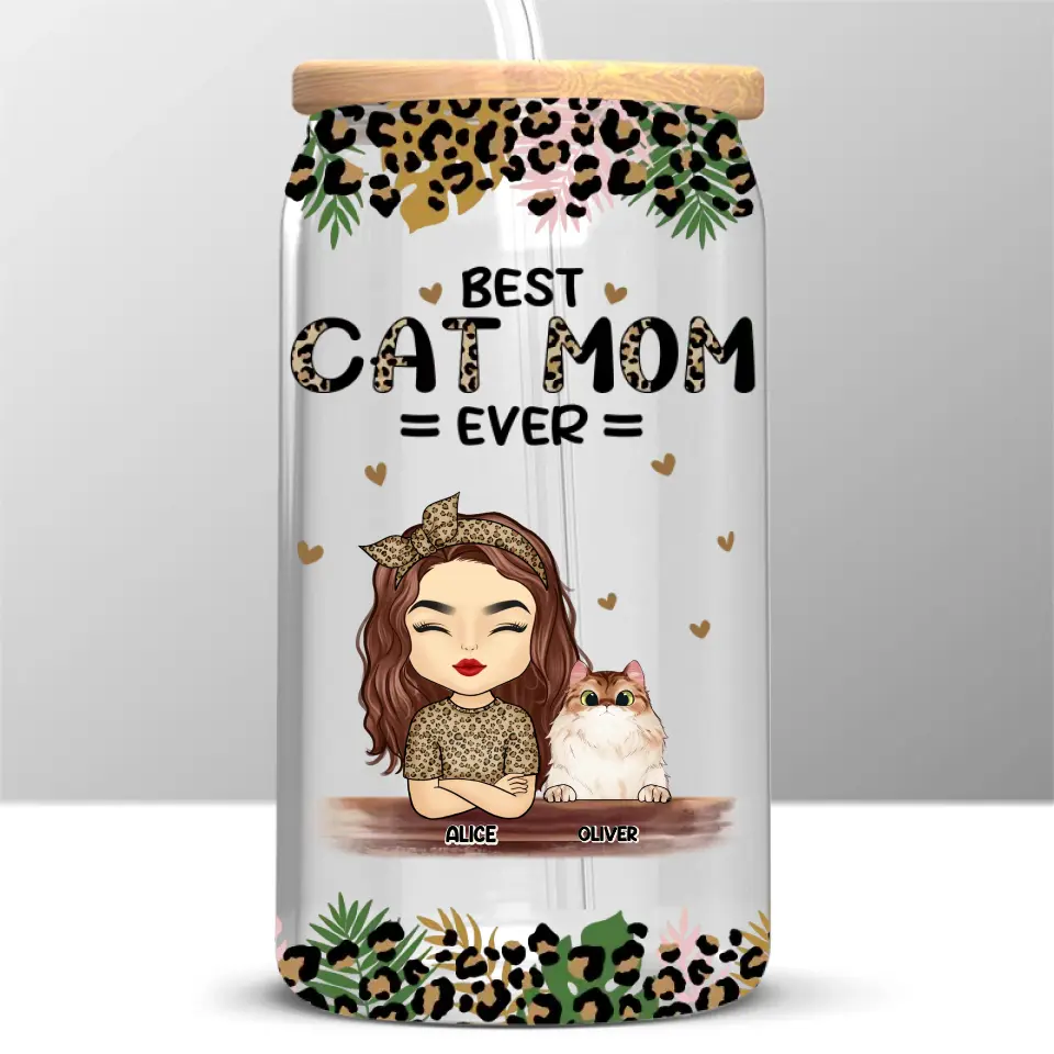 You Are The Best Cat Mom Ever - Dog & Cat Personalized Custom Glass Cup, Iced Coffee Cup -  Mother's Day, Gift For Pet Owners, Pet Lovers - Image 2