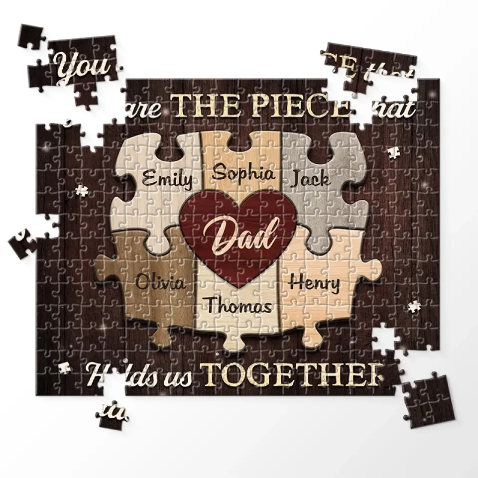 You Are The Heart Of Our Family - Family Personalized Custom Jigsaw Puzzle - Father's Day, Gift For Dad, Grandpa - Image 4