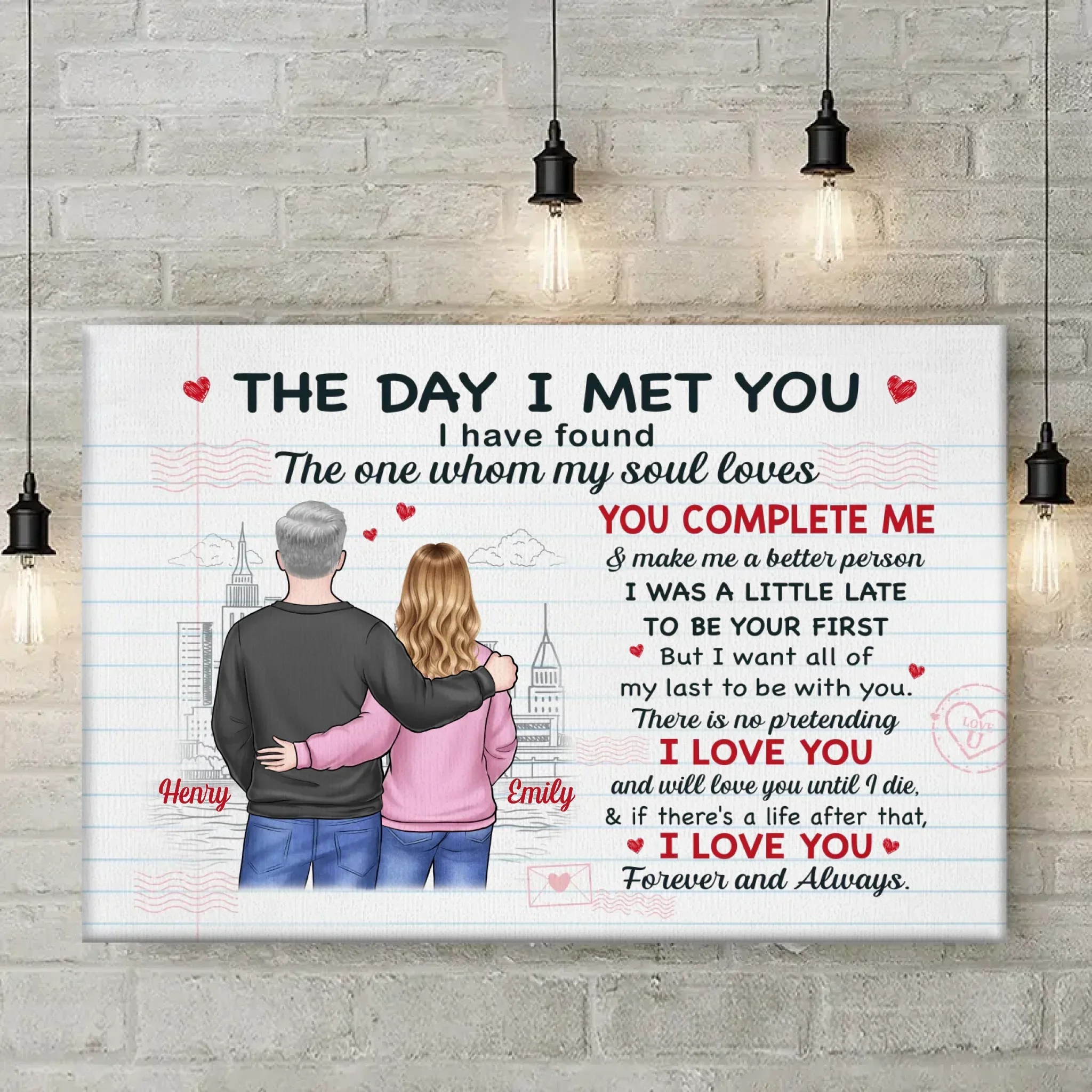 You Complete Me, Always And Forever - Couple Personalized Custom Horizontal Canvas - Gift For Husband Wife, Anniversary - Image 2