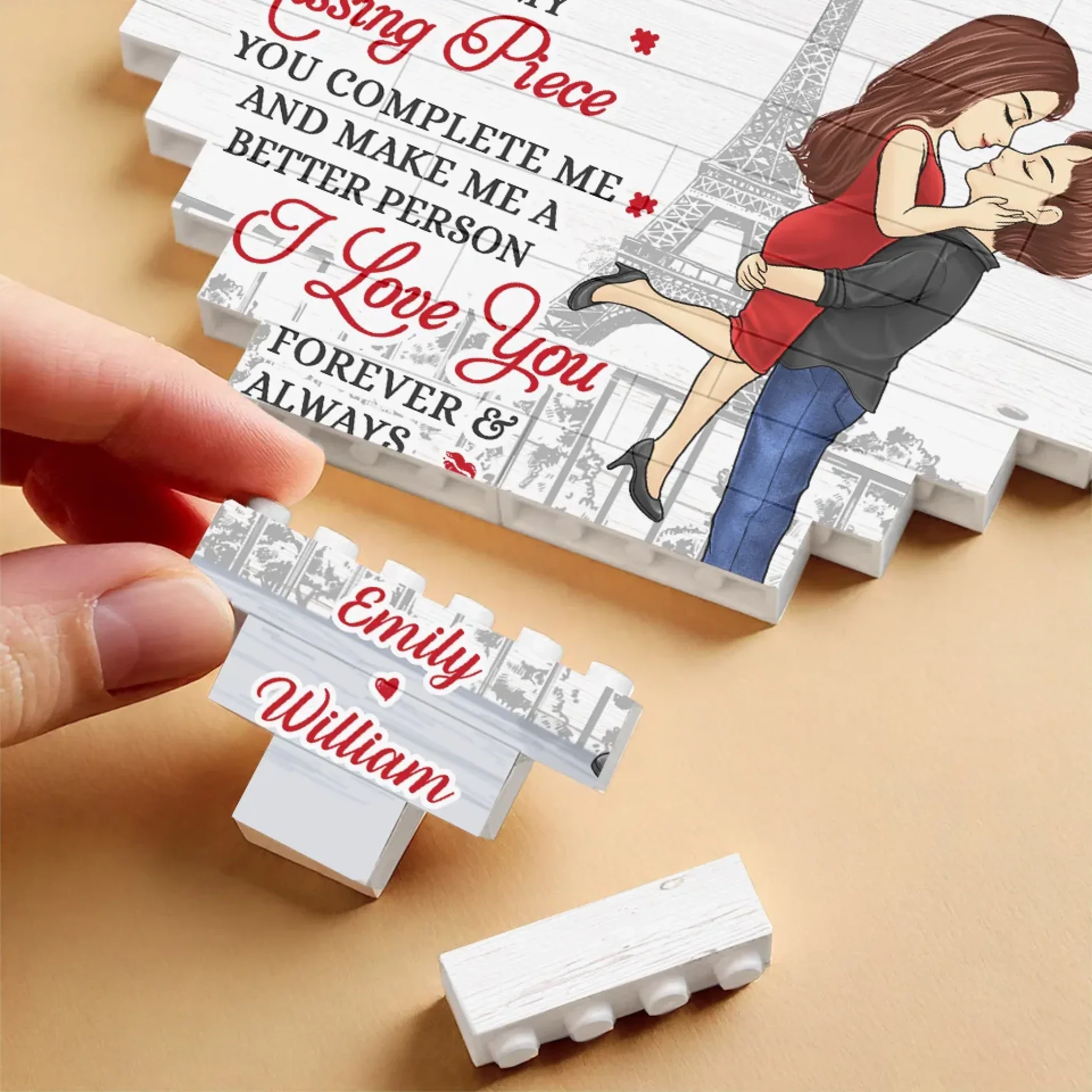 You Complete Me And Make Me A Better Person - Couple Personalized Custom Heart Shaped Building Brick Blocks - Gift For Husband Wife, Anniversary - Image 4