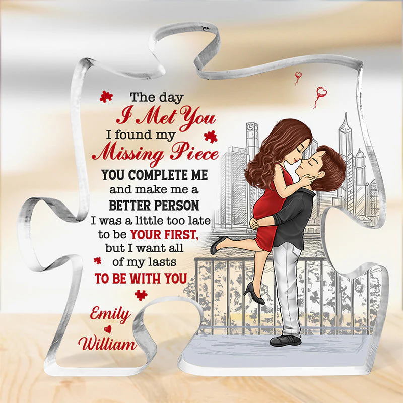 You Complete Me And Make Me A Better Person - Couple Personalized Custom Puzzle Shaped Acrylic Plaque - Gift For Husband Wife, Anniversary - Image 2