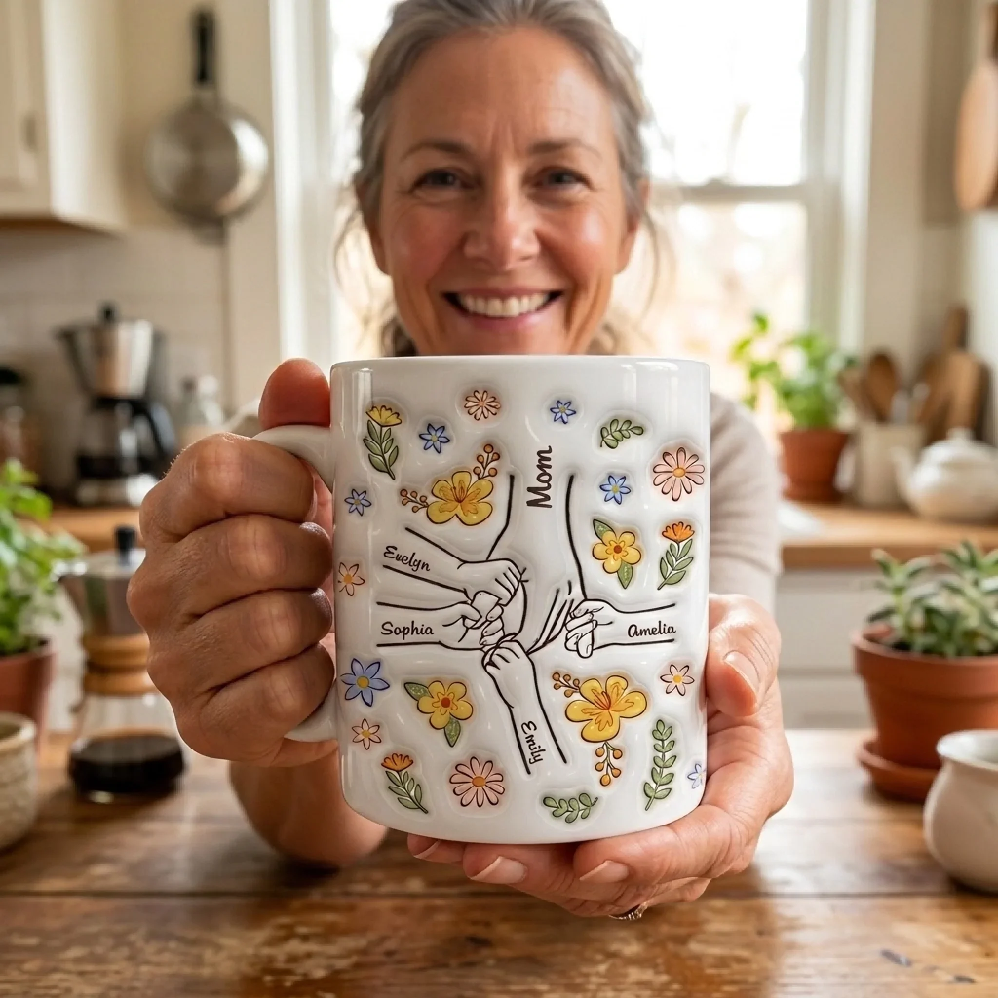 You Hold Our Hands, Also Our Hearts - Family Personalized Custom 3D Inflated Effect Printed Mug - Gift For Mom, Grandma - Image 2