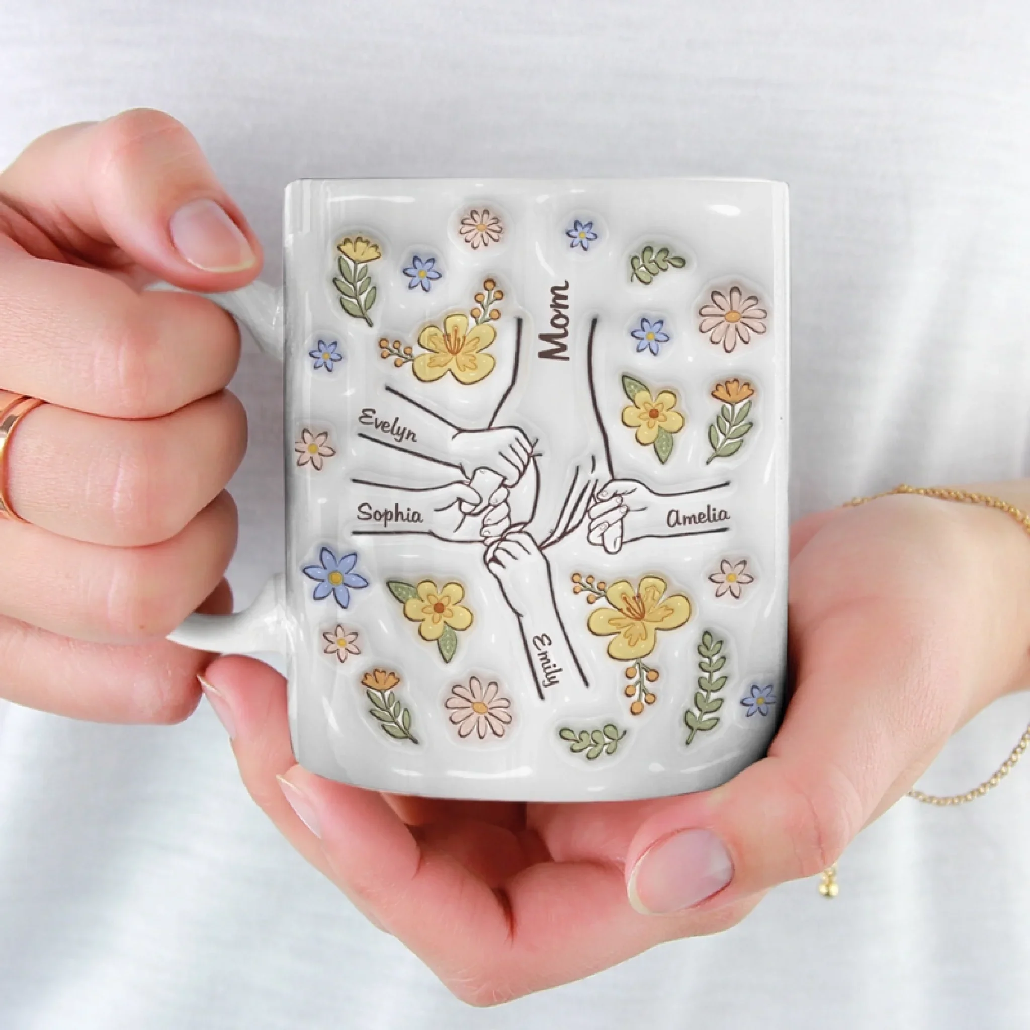 You Hold Our Hands, Also Our Hearts - Family Personalized Custom 3D Inflated Effect Printed Mug - Gift For Mom, Grandma - Image 4
