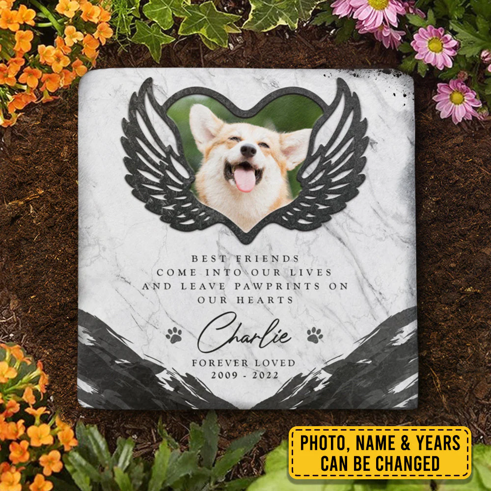 You Leave Paw Prints On Our Hearts - Personalized Memorial Stone, Pet Grave Marker - Upload Image, Memorial Gift, Sympathy Gift - Image 3
