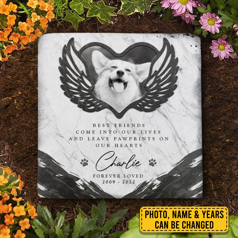 You Leave Paw Prints On Our Hearts - Personalized Memorial Stone, Pet Grave Marker - Upload Image, Memorial Gift, Sympathy Gift - Image 4