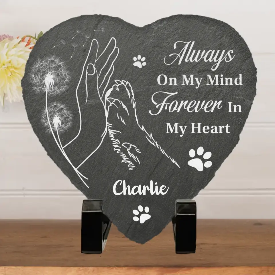 You Left Paw Prints On My Heart Forever - Memorial Personalized Custom Heart Shaped Stone With Stand - Sympathy Gift For Pet Owners, Pet Lovers - Image 2
