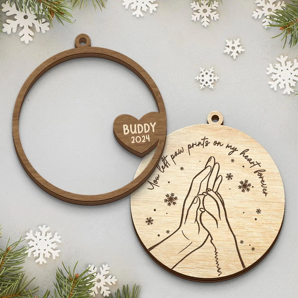 You Left Paw Prints On My Heart Forever - Memorial Personalized Custom Shaped 2 Layered Wood Christmas Ornament - Christmas Gift, Sympathy Gift For Pet Owners, Pet Lovers - Image 3