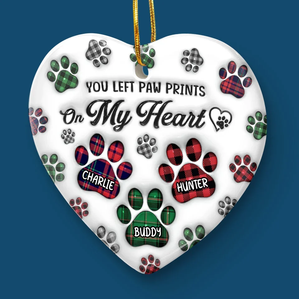 You Left Paw Prints On My Heart - Memorial Personalized Custom 3D Inflated Effect Printed Ornament - Ceramic Heart Shaped - Sympathy Gift, Christmas Gift For Pet Owners, Pet Lovers - Image 5
