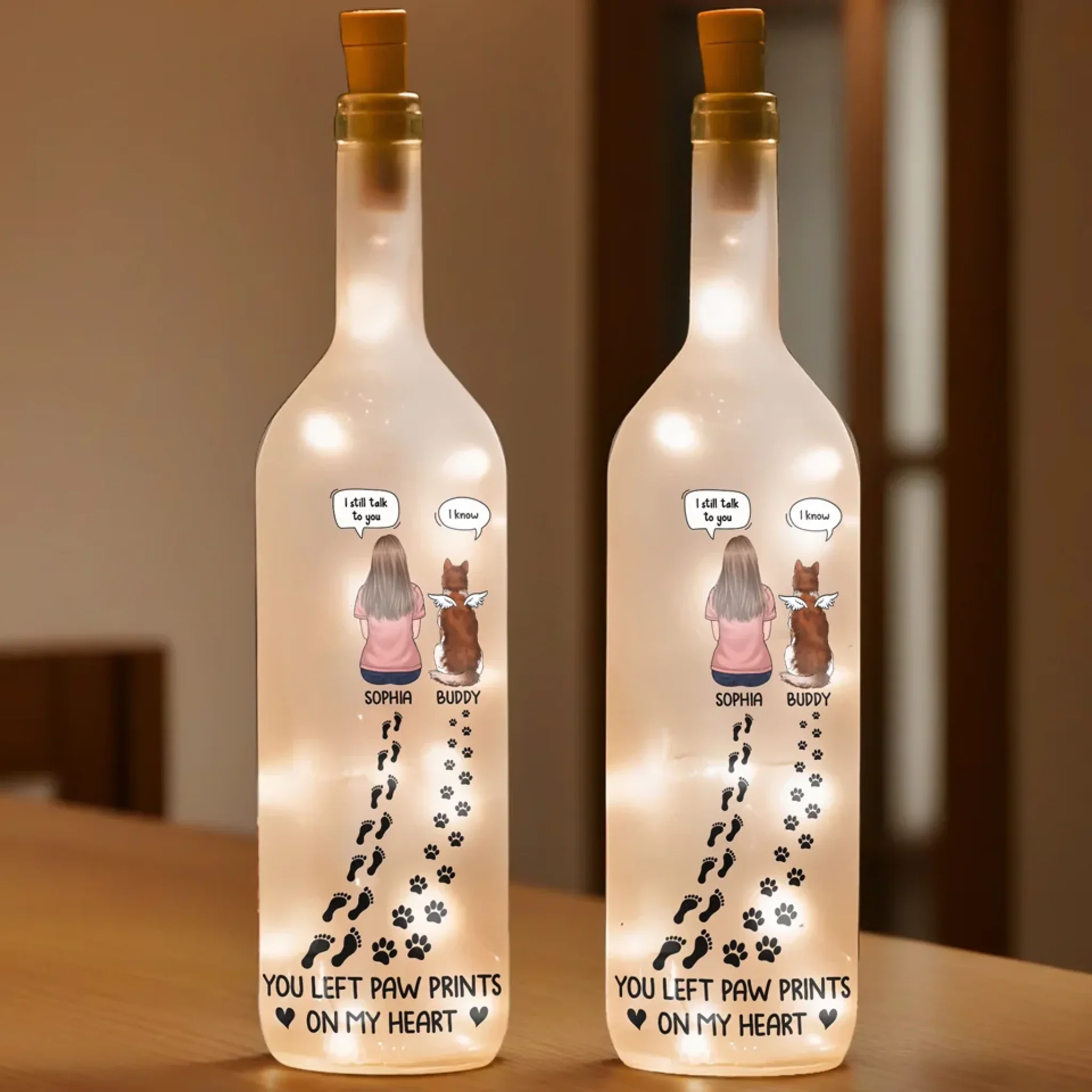 You Left Paw Prints On My Heart - Memorial Personalized Custom Bottle Lamp - Sympathy Gift For Pet Owners, Pet Lovers - Image 3