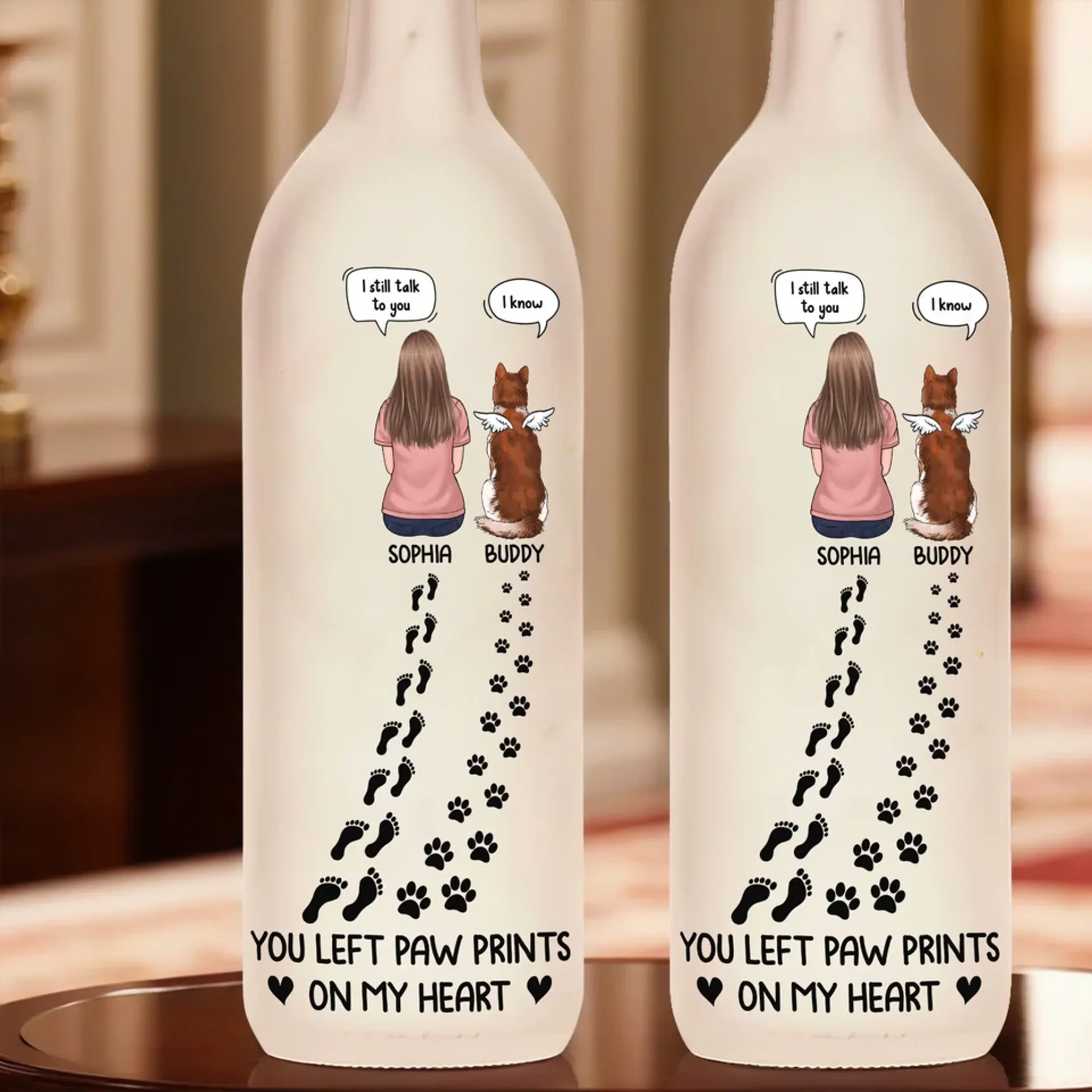 You Left Paw Prints On My Heart - Memorial Personalized Custom Bottle Lamp - Sympathy Gift For Pet Owners, Pet Lovers - Image 4