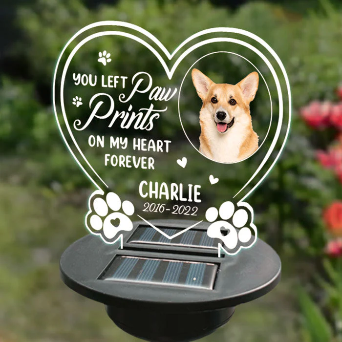 You Left Paw Prints On Our Hearts Forever - Personalized Memorial Garden Solar Light - Upload Image, Memorial Gift, Sympathy Gift - Image 2