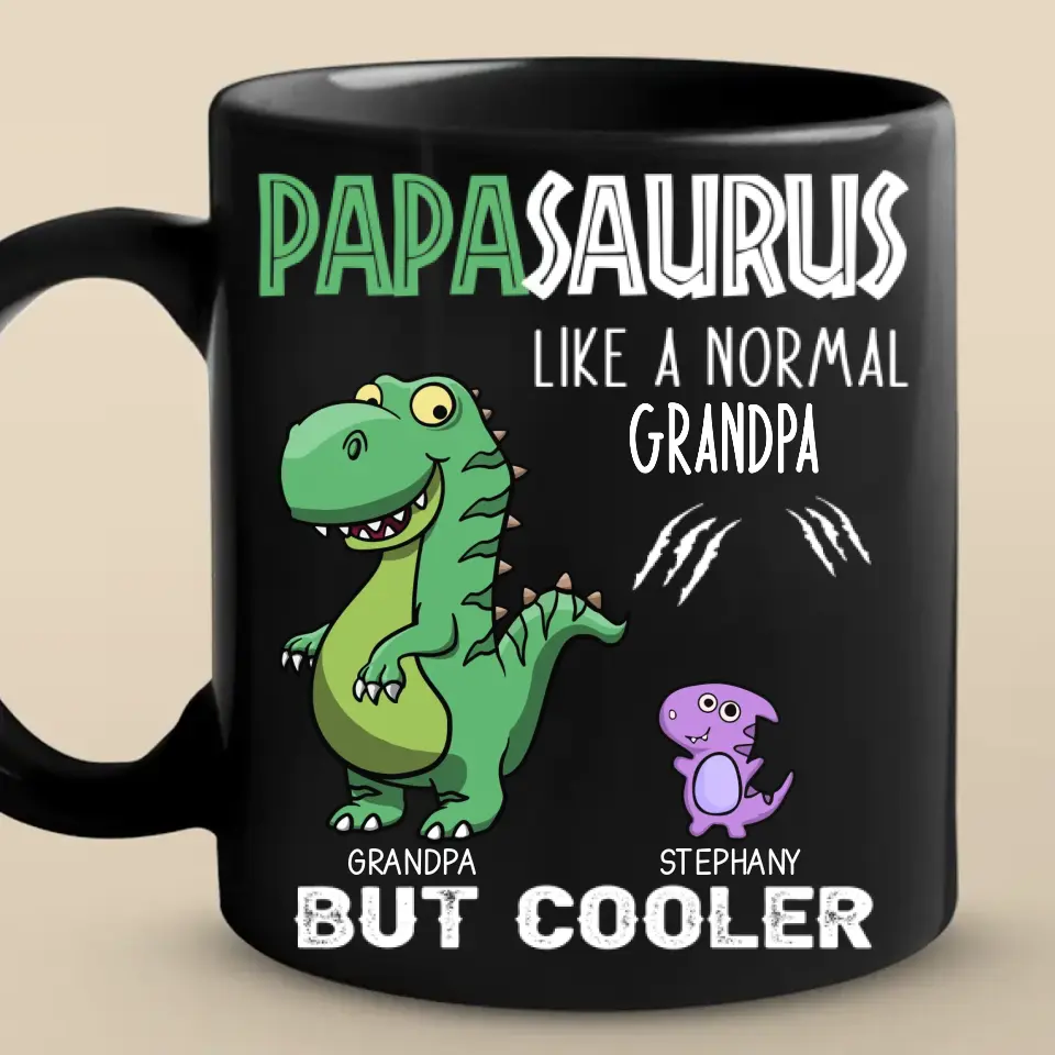 You Look Cooler And More Roarsome - Family Personalized Custom Black Mug - Father's Day, Gift For Dad, Grandpa - Image 2