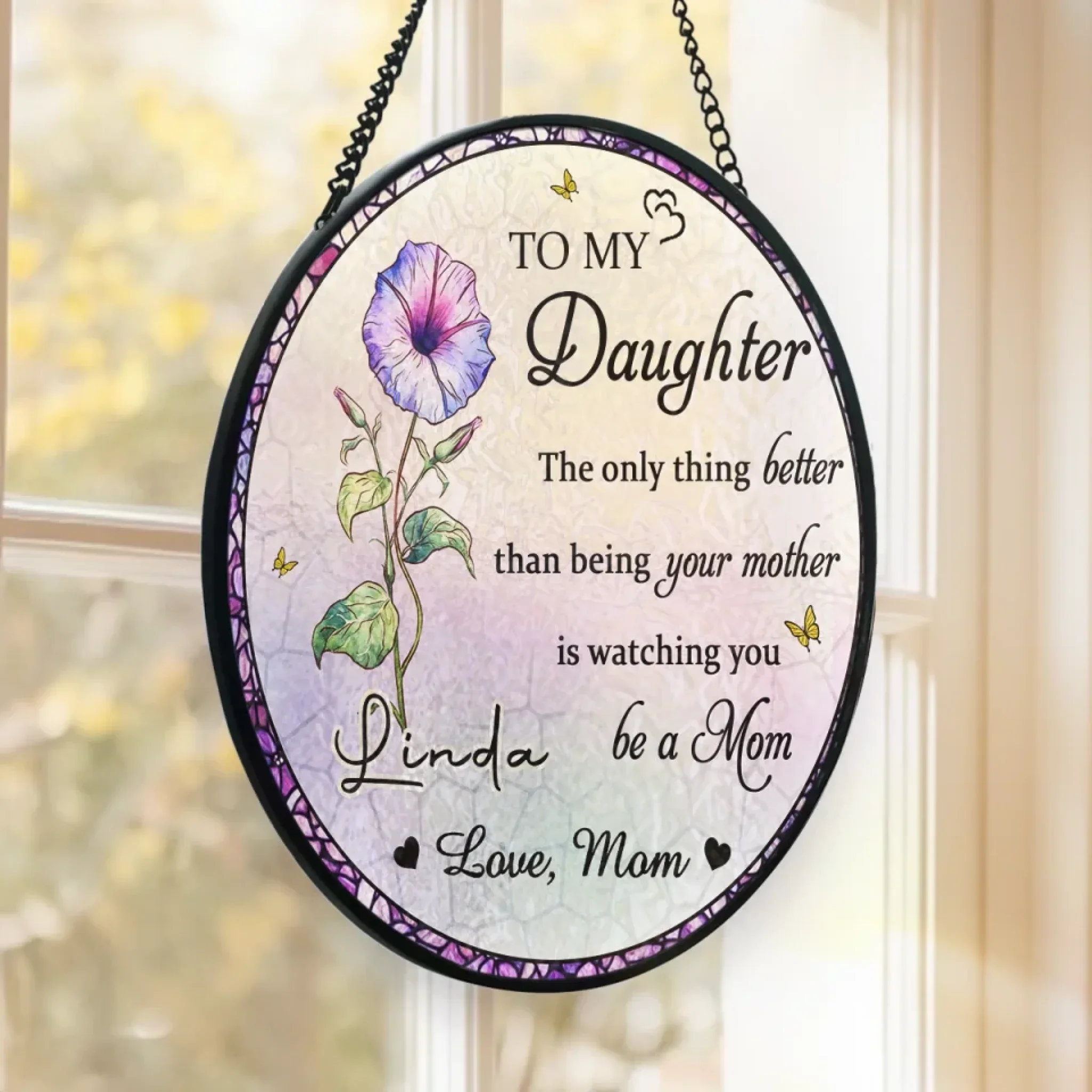 You Make My Heart Bloom - Family Personalized Custom Stained Glass Window Hanging Suncatcher - Mother's Day, Gift For Mom, Daughter - Image 3