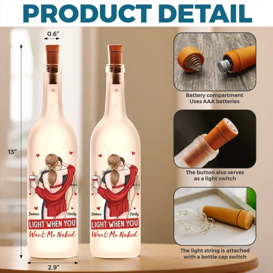You Make My Heart Smile - Couple Personalized Custom Bottle Lamp - Gift For Husband Wife, Anniversary - Image 5