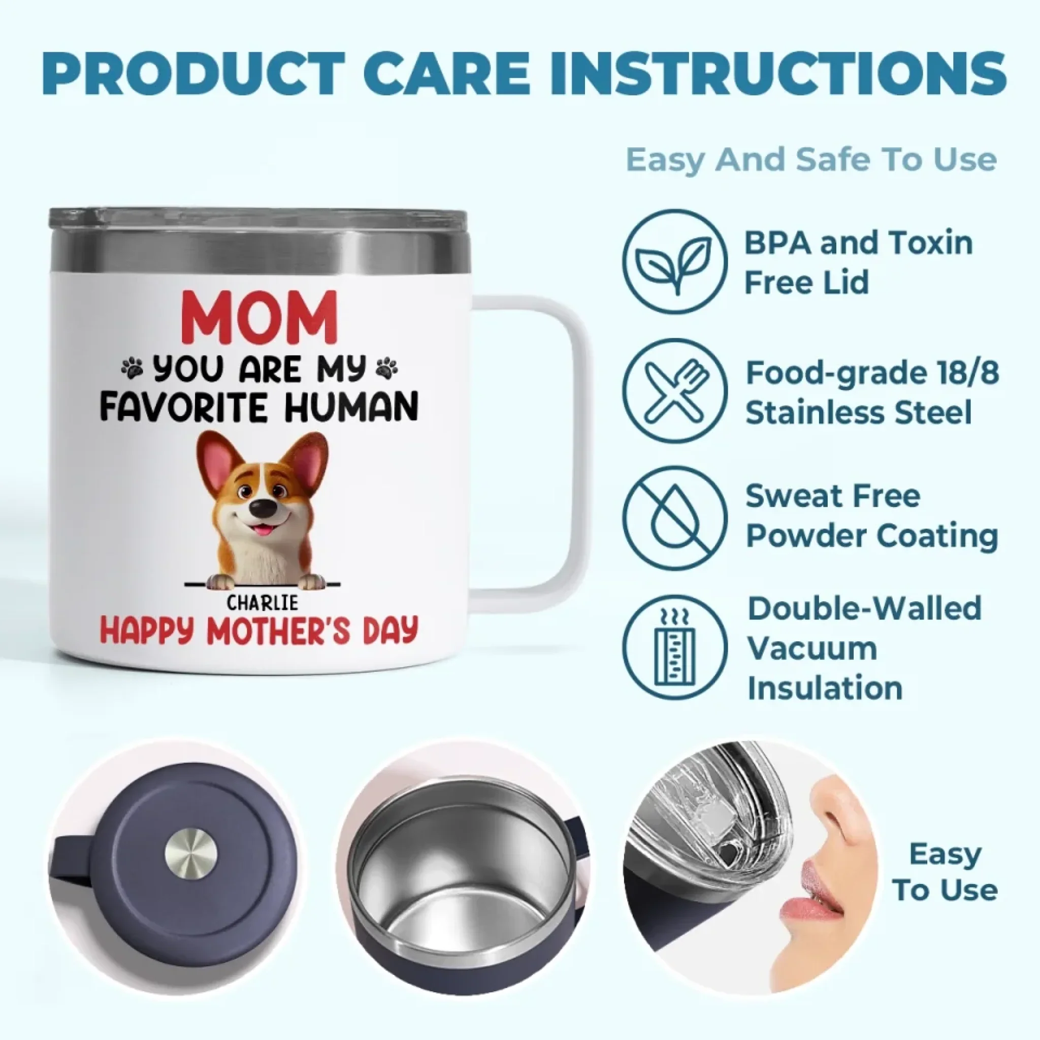 You Make My Tail Wag Every Day, Mom - Dog Personalized Custom 14oz Stainless Steel Tumbler With Handle - Gift For Pet Owners, Pet Lovers - Image 9