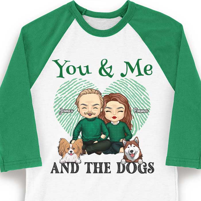 You, Me And The Dogs - Gift For Couples, Husband Wife, Personalized St. Patrick's Day Unisex Raglan Shirt - Image 3