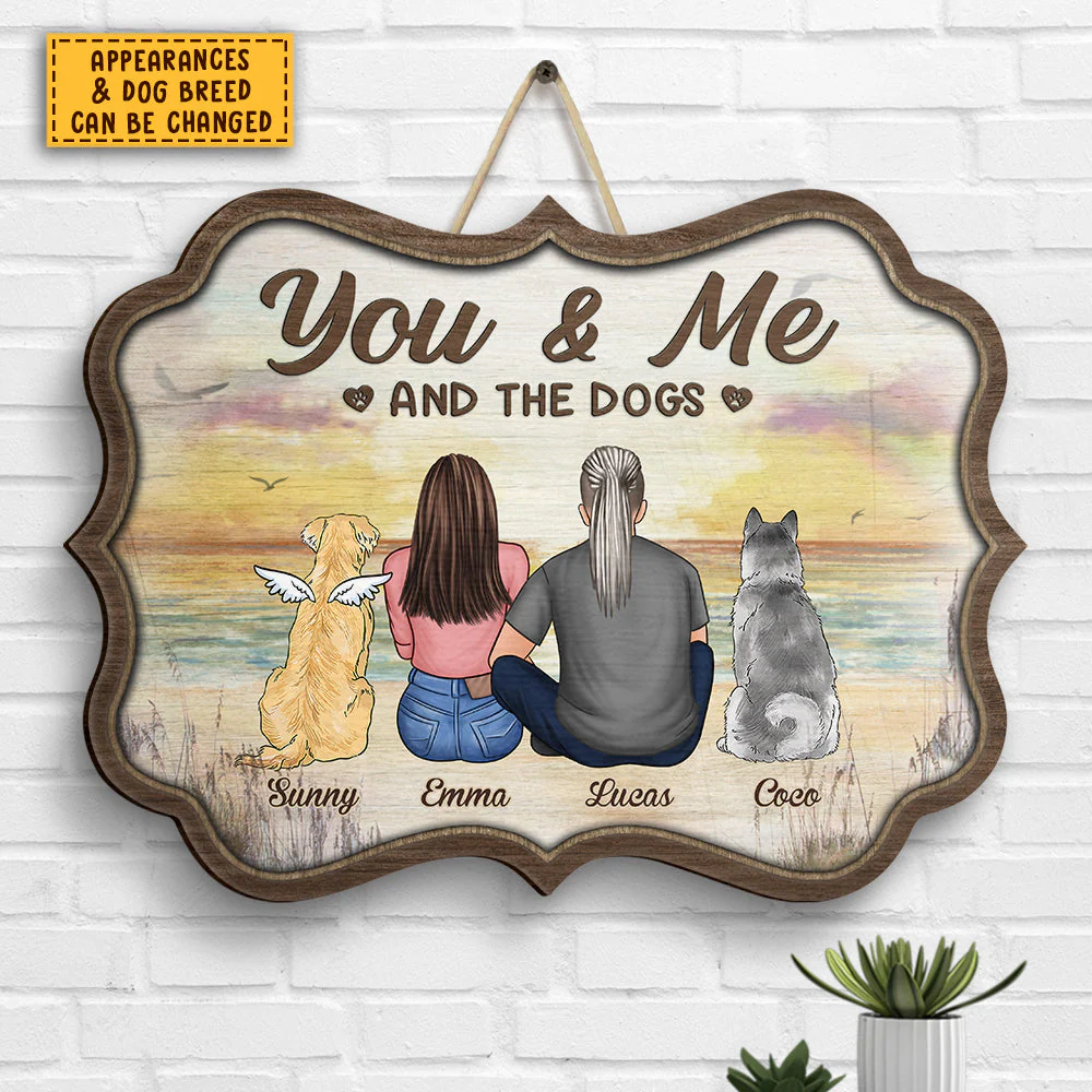 You & Me, And The Dogs - Personalized Shaped Wood Sign - Image 2