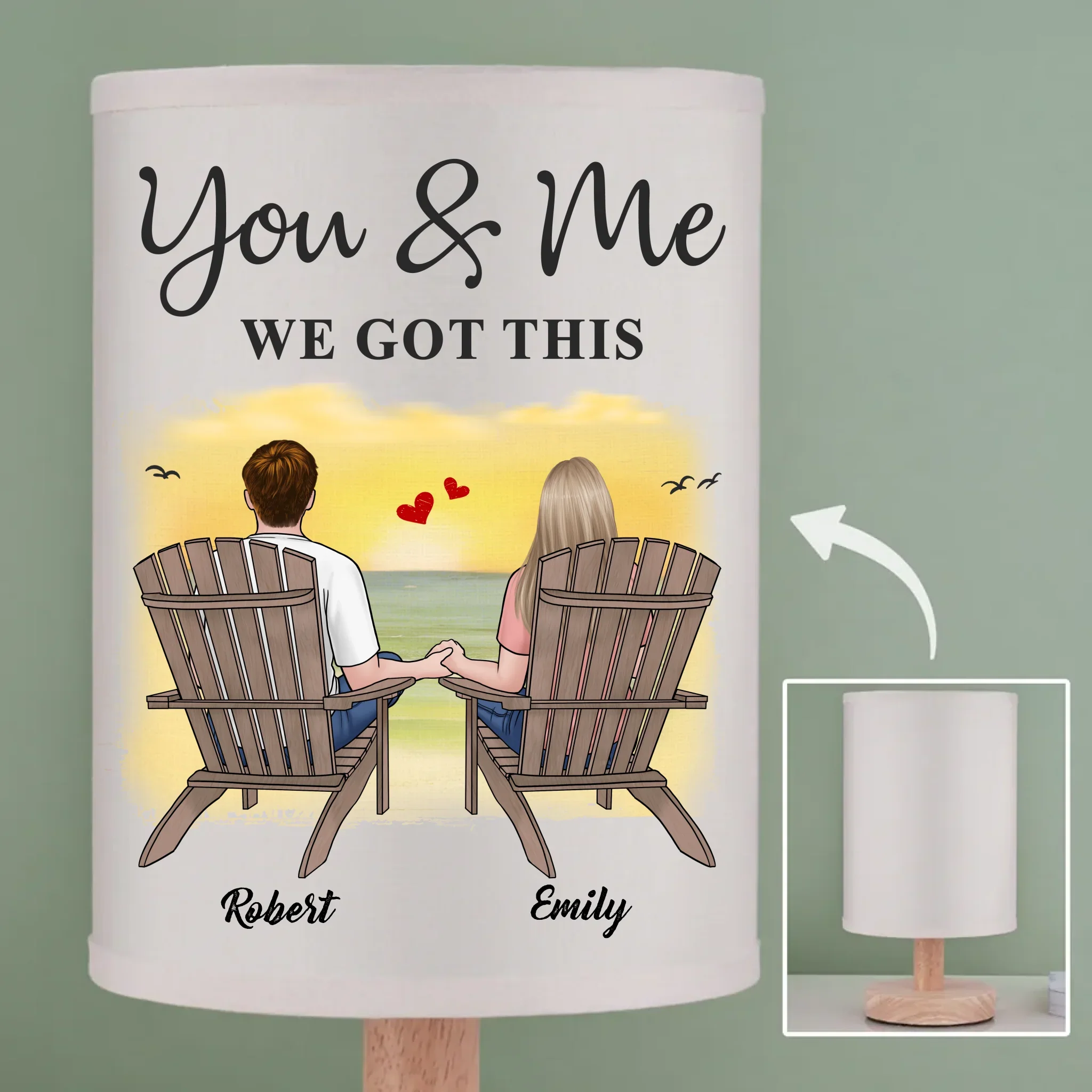 You & Me, We Got This - Couple Personalized Custom Linen Bedside Table Lamp - Gift For Husband Wife, Anniversary - Image 2