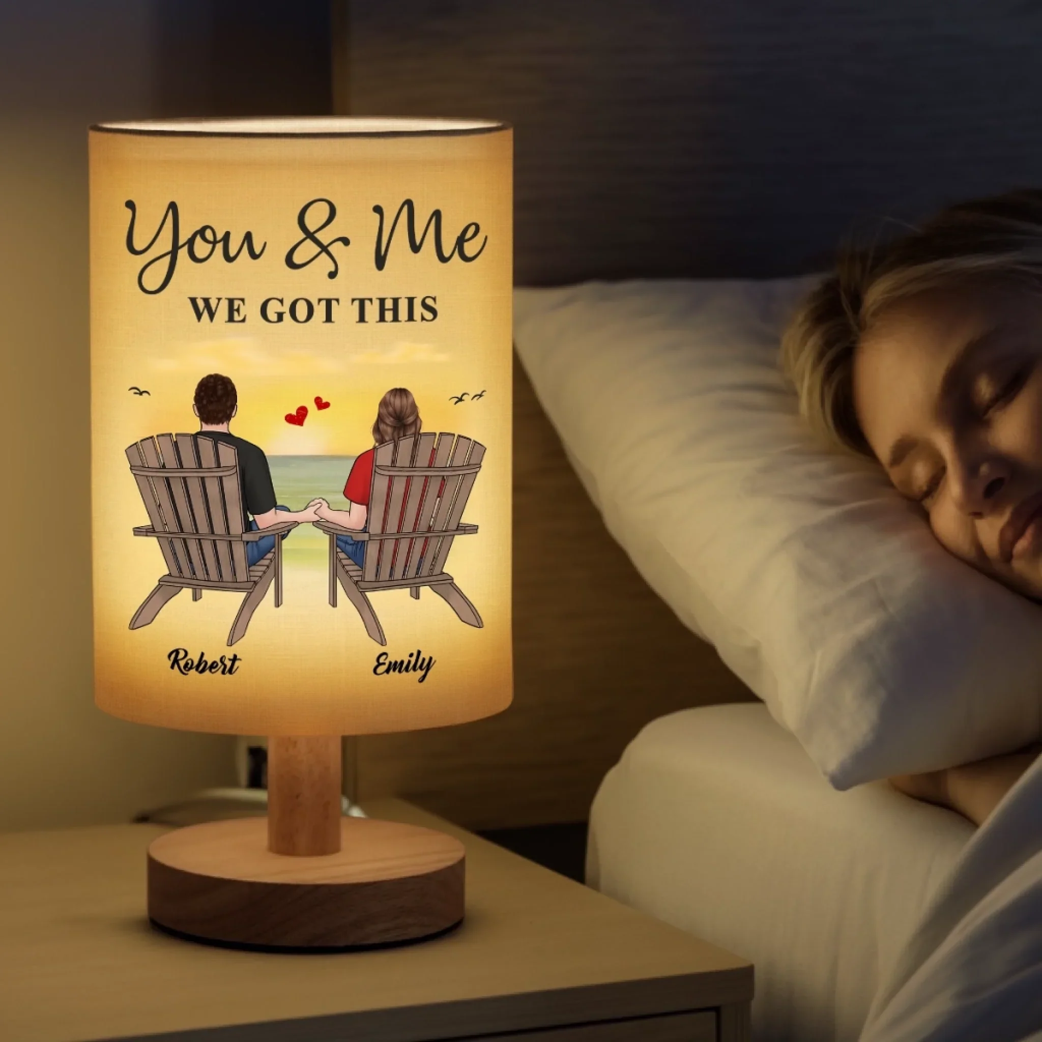 You & Me, We Got This - Couple Personalized Custom Linen Bedside Table Lamp - Gift For Husband Wife, Anniversary - Image 4