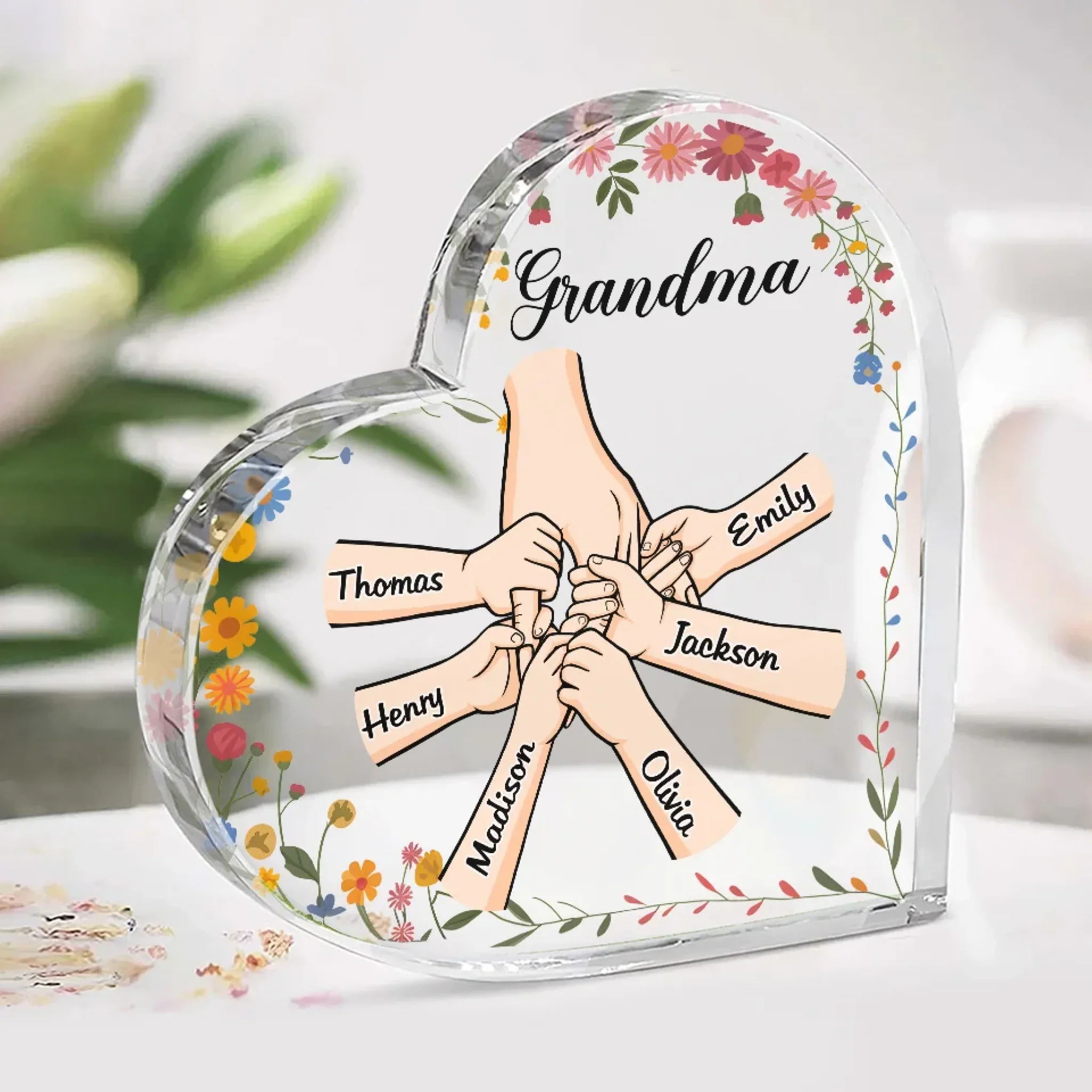 You Mean The World To Me - Family Personalized Custom Heart Shaped Acrylic Plaque - Gift For Mom, Grandma - Image 3