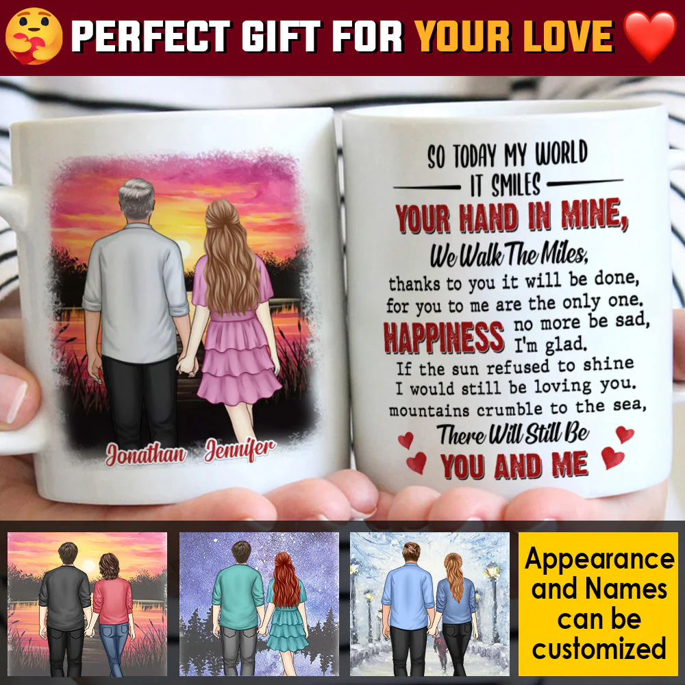 Your Hand In Mine We Walk The Miles - Gift For Couples, Personalized Mug - Image 4