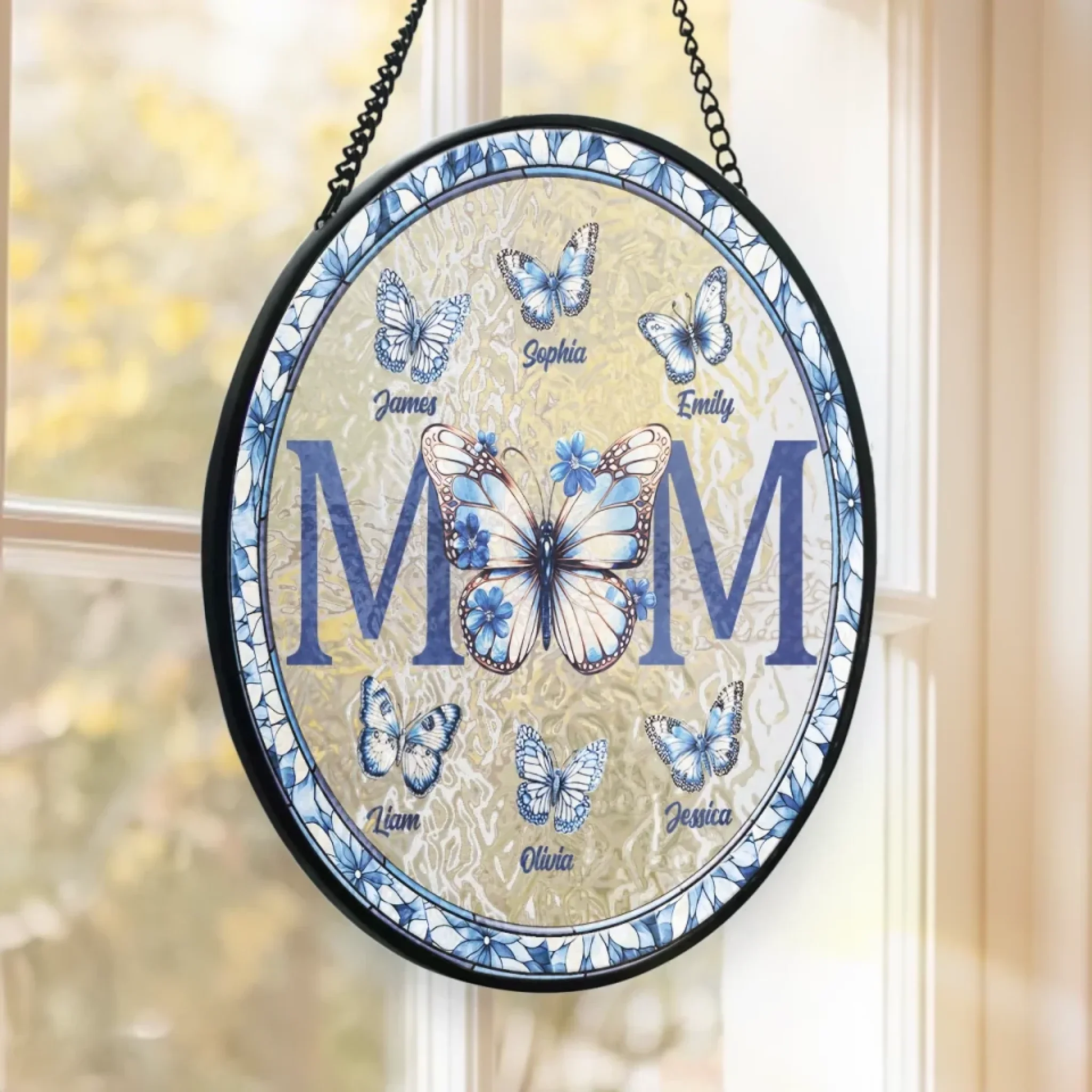 Your Love Soars Like A Butterfly - Family Personalized Custom Stained Glass Window Hanging Suncatcher - Mother's Day, Gift For Mom, Grandma - Image 3