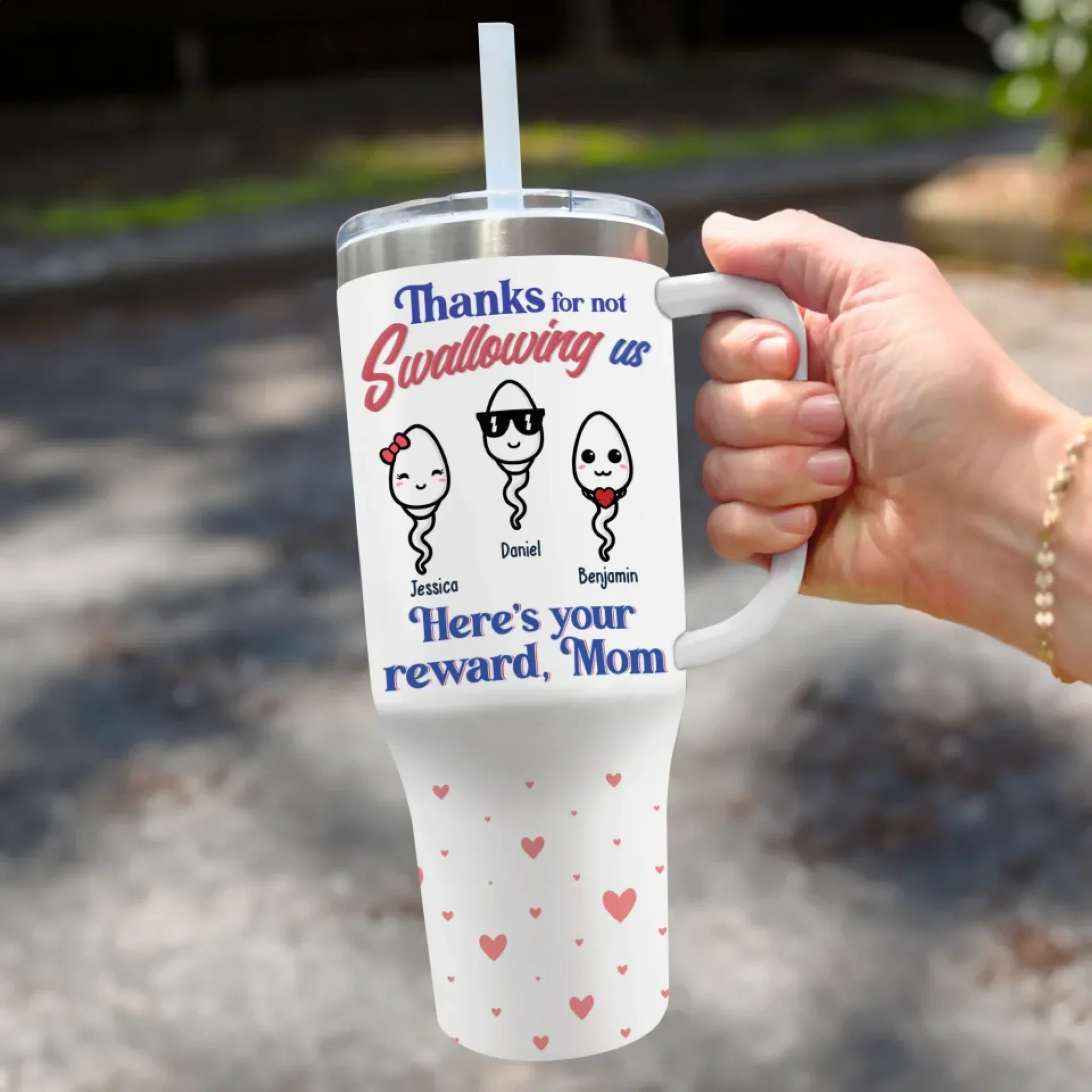 Your Reward For Great Decision-Making - Family Personalized Custom 40 Oz Stainless Steel Tumbler With Handle - Mother's Day, Gift For Mom - Image 3