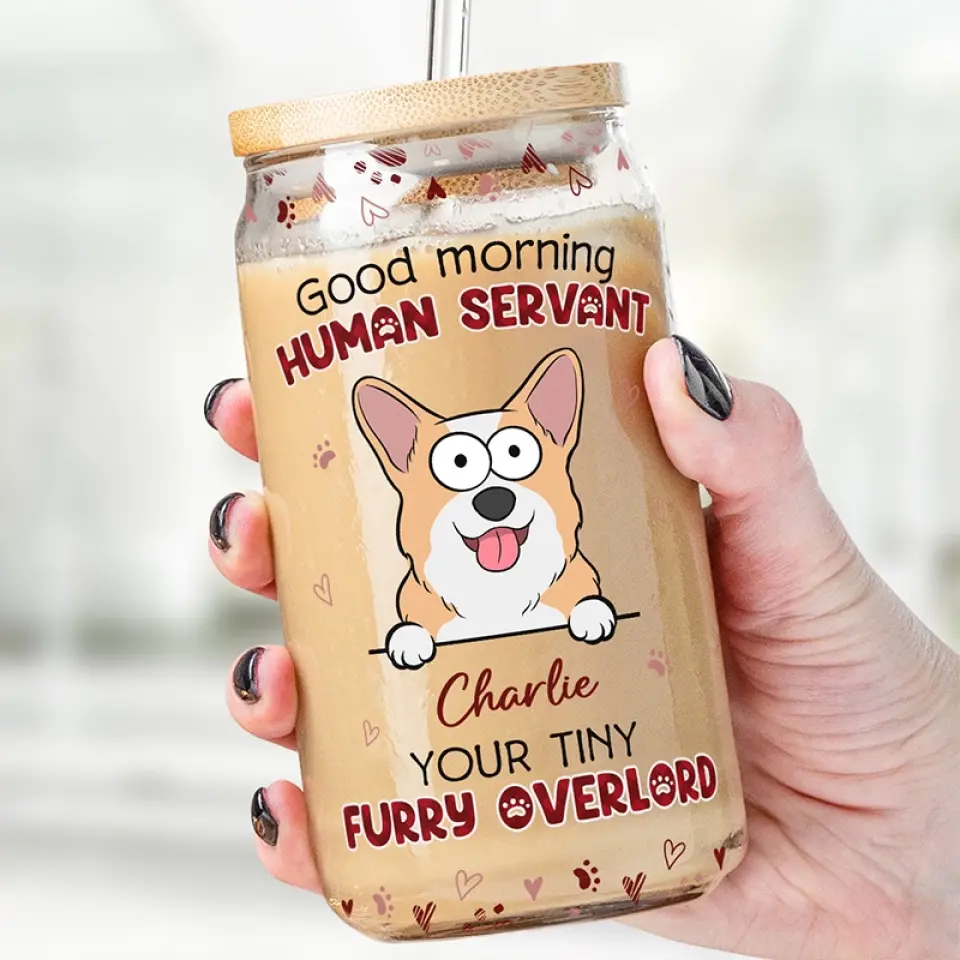 Your Tiny Furry Overlords - Dog & Cat Personalized Custom Glass Cup, Iced Coffee Cup -  Gift For Pet Owners, Pet Lovers - Image 7