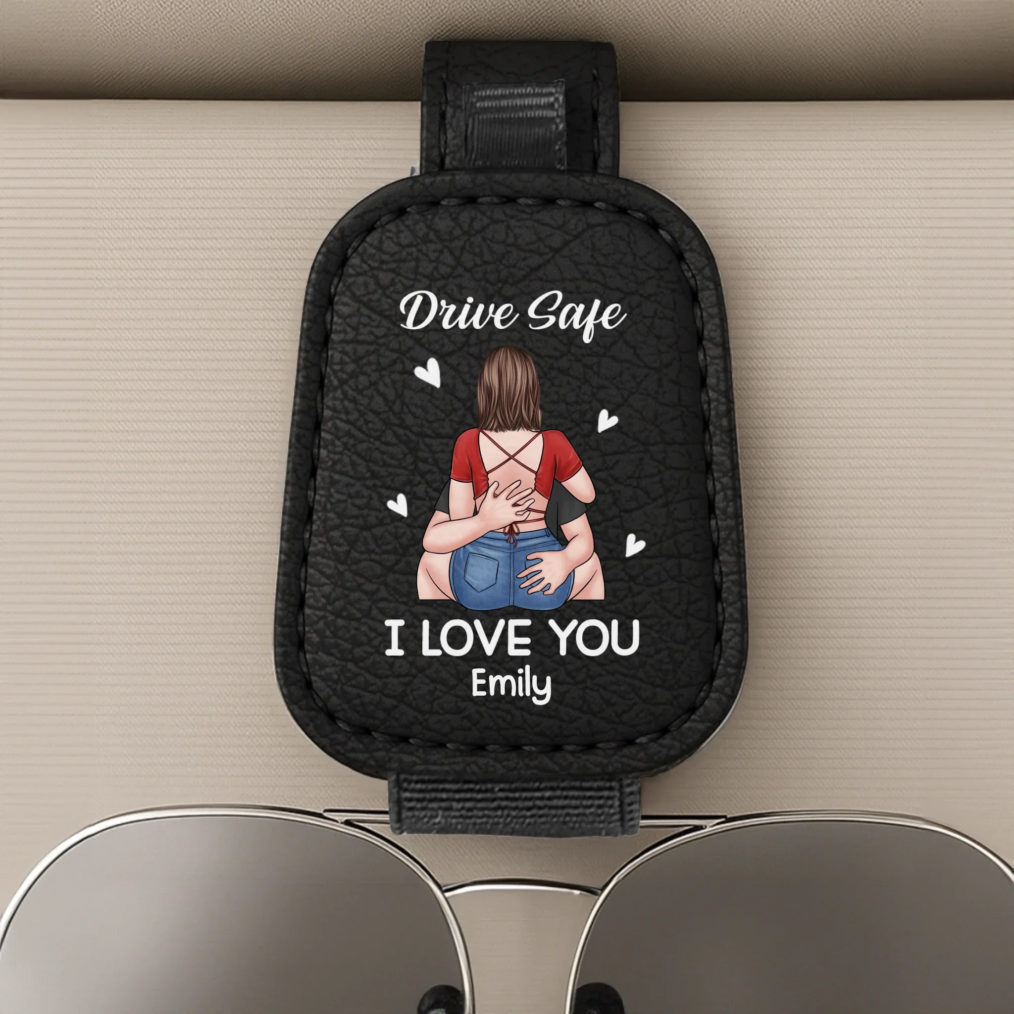 You’re Lucky, Admit It - Couple Personalized Custom Leather Car Visor - Gift For Husband Wife, Anniversary - Image 2