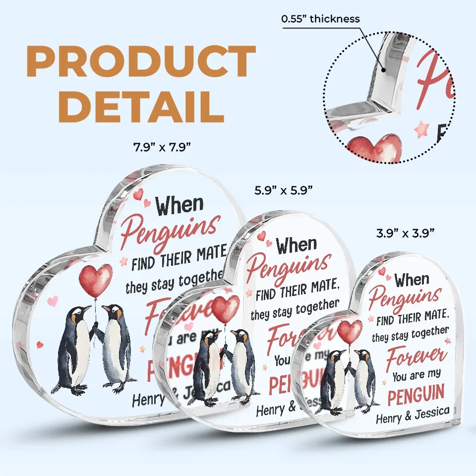 You’re My Penguin For Life - Couple Personalized Custom Heart Shaped Acrylic Plaque - Gift For Husband Wife, Anniversary - Image 5