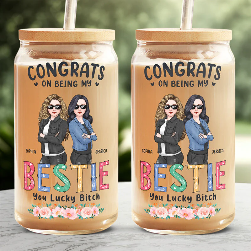 You're So Lucky To Have A Sister Like Me - Bestie Personalized Custom Glass Cup, Iced Coffee Cup - Gift For Best Friends, BFF, Sisters - Image 2
