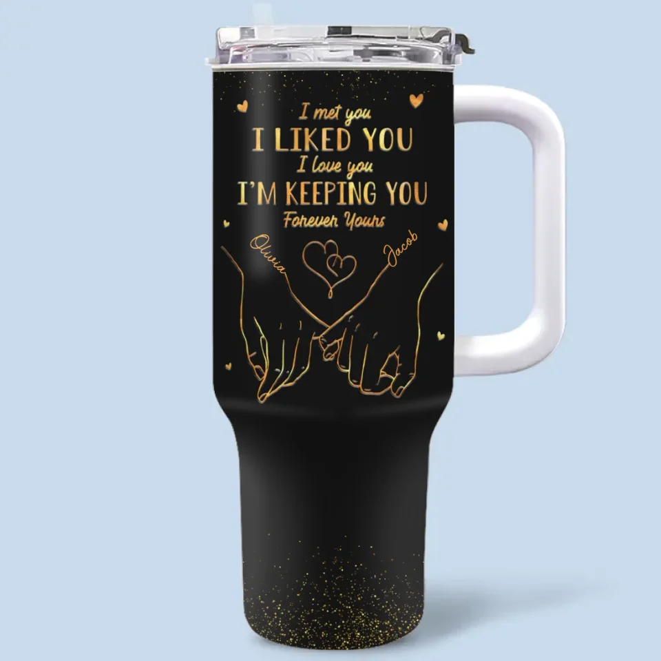 You're The One For Me - Couple Personalized Custom 40 Oz Stainless Steel Tumbler With Handle - Gift For Husband Wife, Anniversary, LGBTQ+ - Image 2