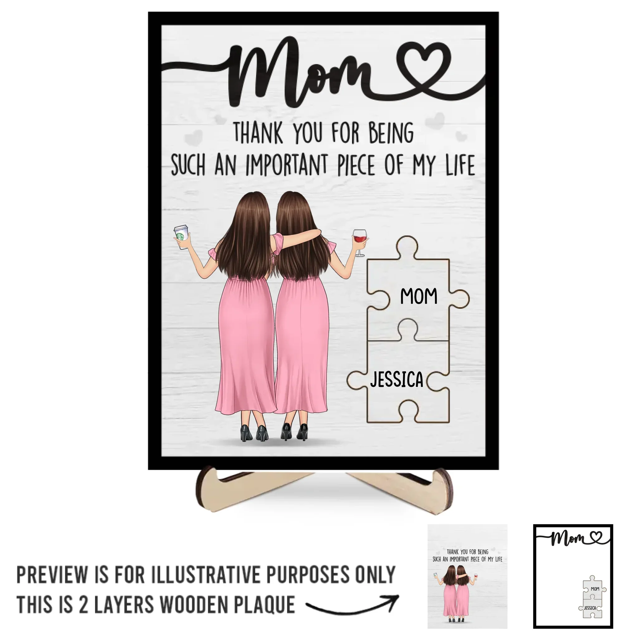 You're The Piece That Holds Us Together - Family Personalized Custom 2-Layered Wooden Plaque With Stand - Gift For Mom - Image 2